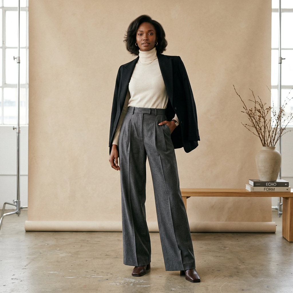 Wide-Leg Pleated Trousers